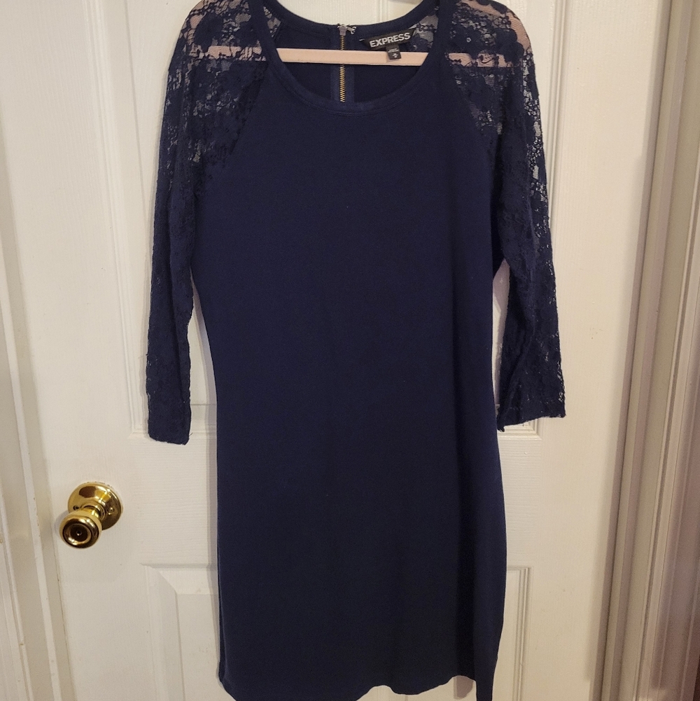 Express Navy Lace Sleeve Dress